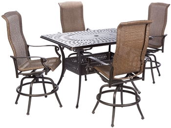 Alfresco Naples Gathering Height Set With 42" X 57" Cast Aluminum Table And 6 Swivel Arm Chairs