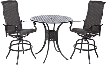 Alfresco Barbados Bar Height Set with 42" Round Cast Aluminum Table and 2 Bar Height Swivel Arm Chairs