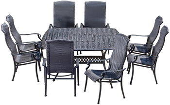 Alfresco Barbados All Weather Wicker Dining Set With 64" Square Dining Table And 8 High Back Dining Arm Chairs