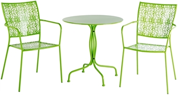Alfresco Martini 3 Piece Bistro Set In Key Lime Finish With 27.5" Round Bistro Table And 2 Stackable Bistro Chairs