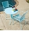 Alfresco Martini 3 Piece Bistro Set In Sky Blue Finish With 27.5" Round Bistro Table And 2 Stackable Bistro Chairs