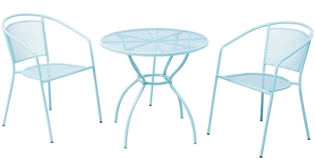 Alfresco Martini 3 Piece Bistro Set in Sky Blue Finish with 31.5" Round Bistro Table and 2 Stackable Bistro Chairs