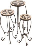 Alfresco Formia Round Ceramic Plant Stands with Powdercoated Base - Set of 3