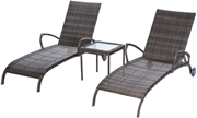 Alfresco Tutto All Weather Wicker Chaise Lounge Set With 18" Square Side Table And 2 Adjustable Chaises