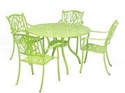 Alfresco Madina Café Set With 48" Round Café Table With Umbrella Hole And 4 Stackable Café Chairs In Gecko Green Finish