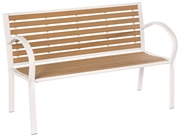 Alfresco Wicklow Garden Bench with Powder Coated Frame and Resin Seat and Back, White Frame with Camel Slats
